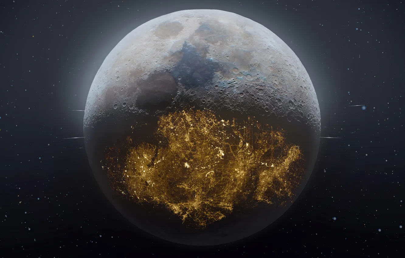 Фото обои Moon, Stars, Space, Future, Lunar craters