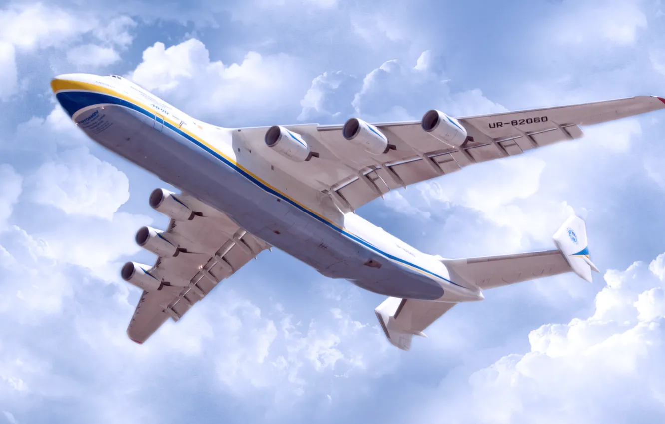 Фото обои Небо, Облака, Самолет, Полет, Крылья, Украина, Мрия, Ан-225