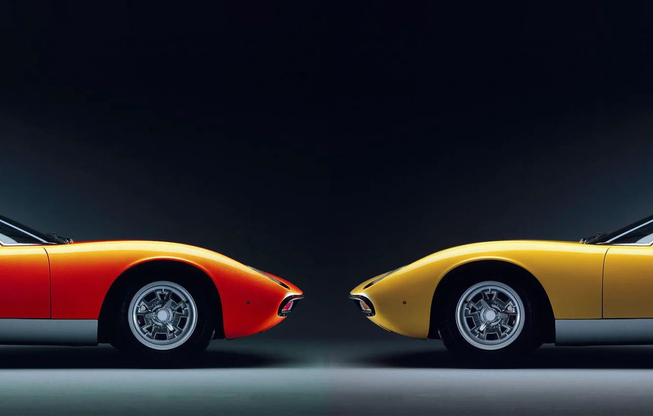 Фото обои dual monitor, тёмный фон, Lamborghini Miura