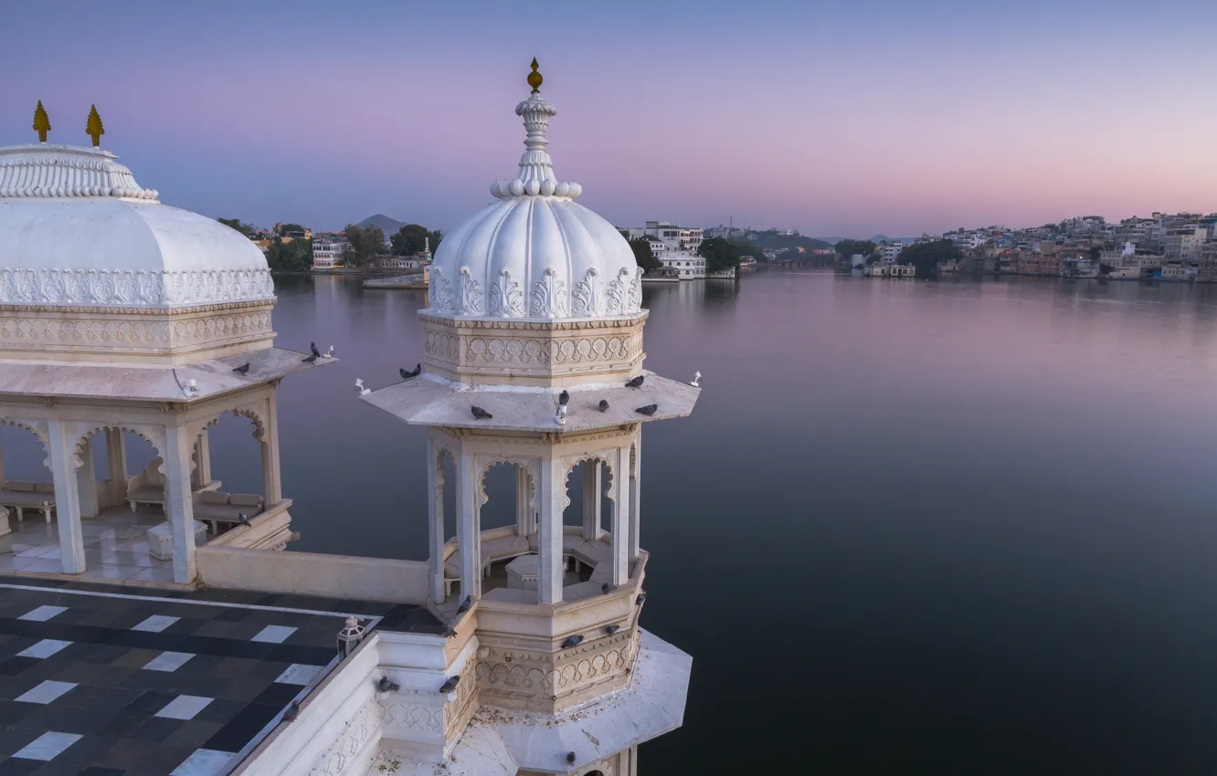 Фото обои озеро, Индия, панорама, дворец, India, Rajasthan, Udaipur, Раджастхан
