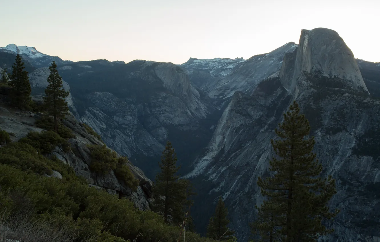 Фото обои деревья, горы, скалы, USA, California, Yosemite National Park, Half Dome