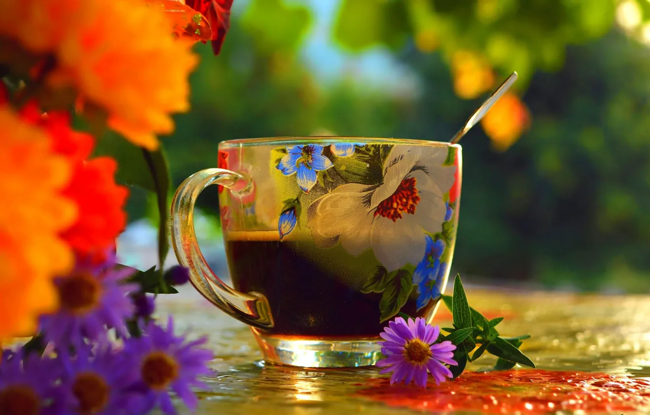 Фото обои Цветочки, Чашка, Flowers, Cup