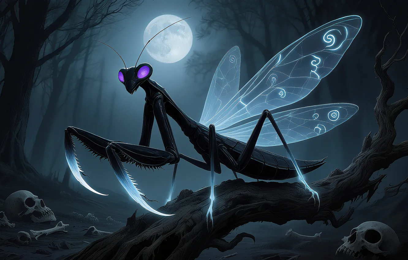 Фото обои art, insect, mantis