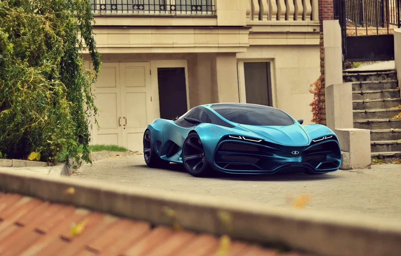 Фото обои Concept, Car, Lada, Blue, Front, 2014, Raven