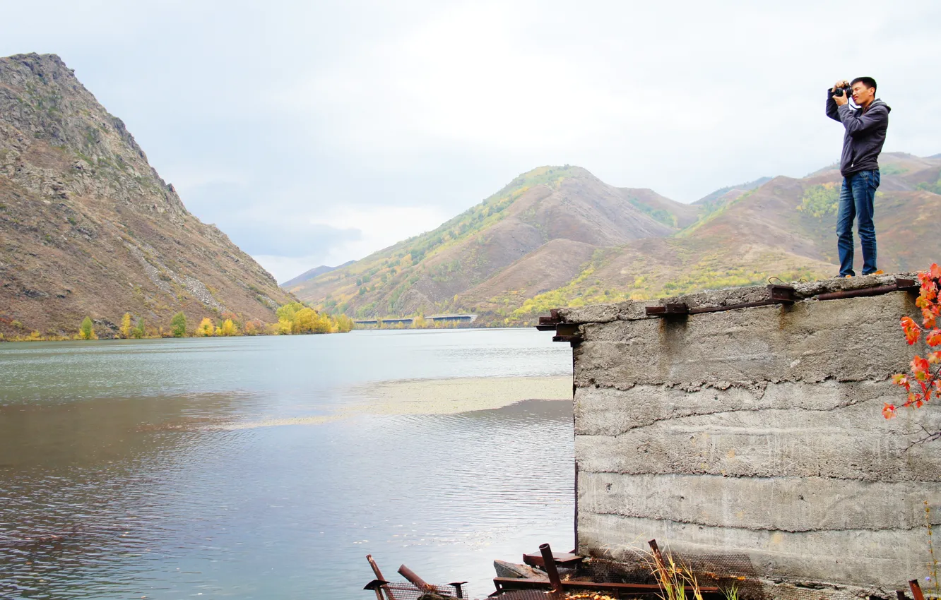 Фото обои осень, вода, река, фотограф, казахстан, иртыш