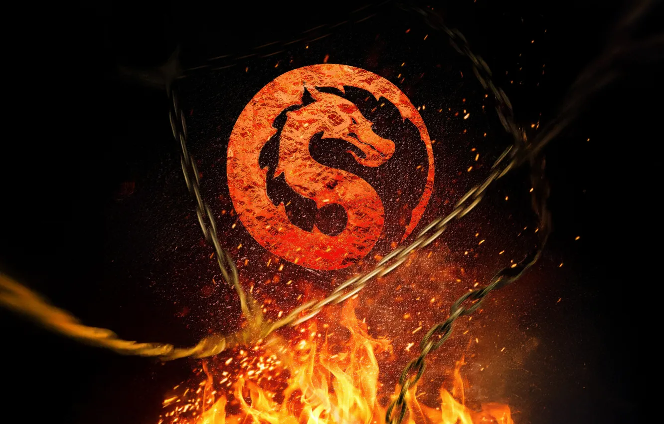 Фото обои fire, flame, logo, game, chaos, scorpion, dragon, mortal kombat