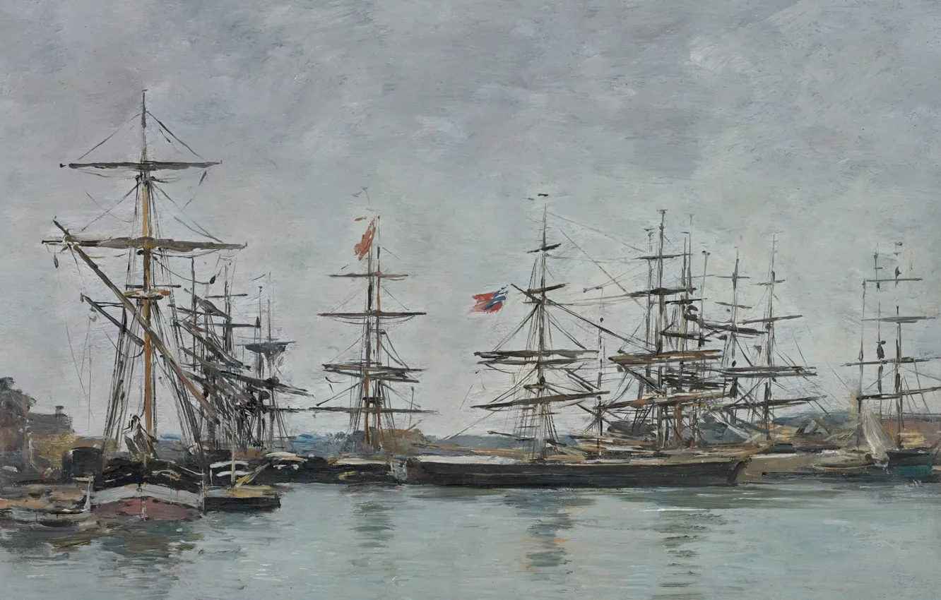 Фото обои корабли, картина, Эжен Буден, Eugene Boudin, Довиль