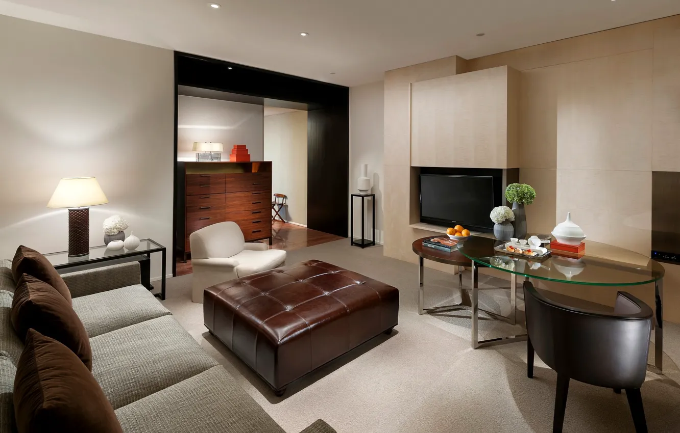 Фото обои дизайн, стиль, серый, комната, диван, интерьер, телевизор, кресла