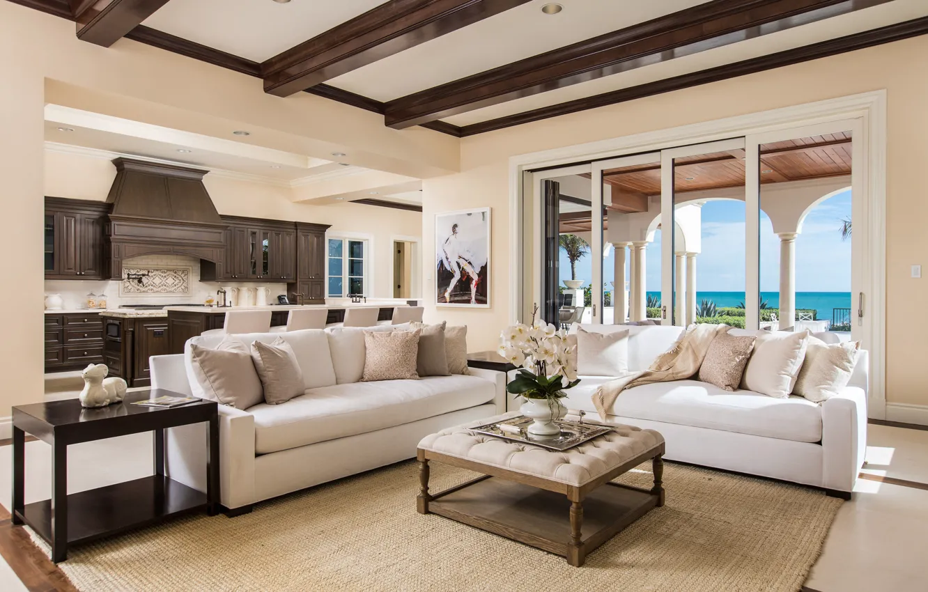 Фото обои ocean, luxury, kitchen, livingroom