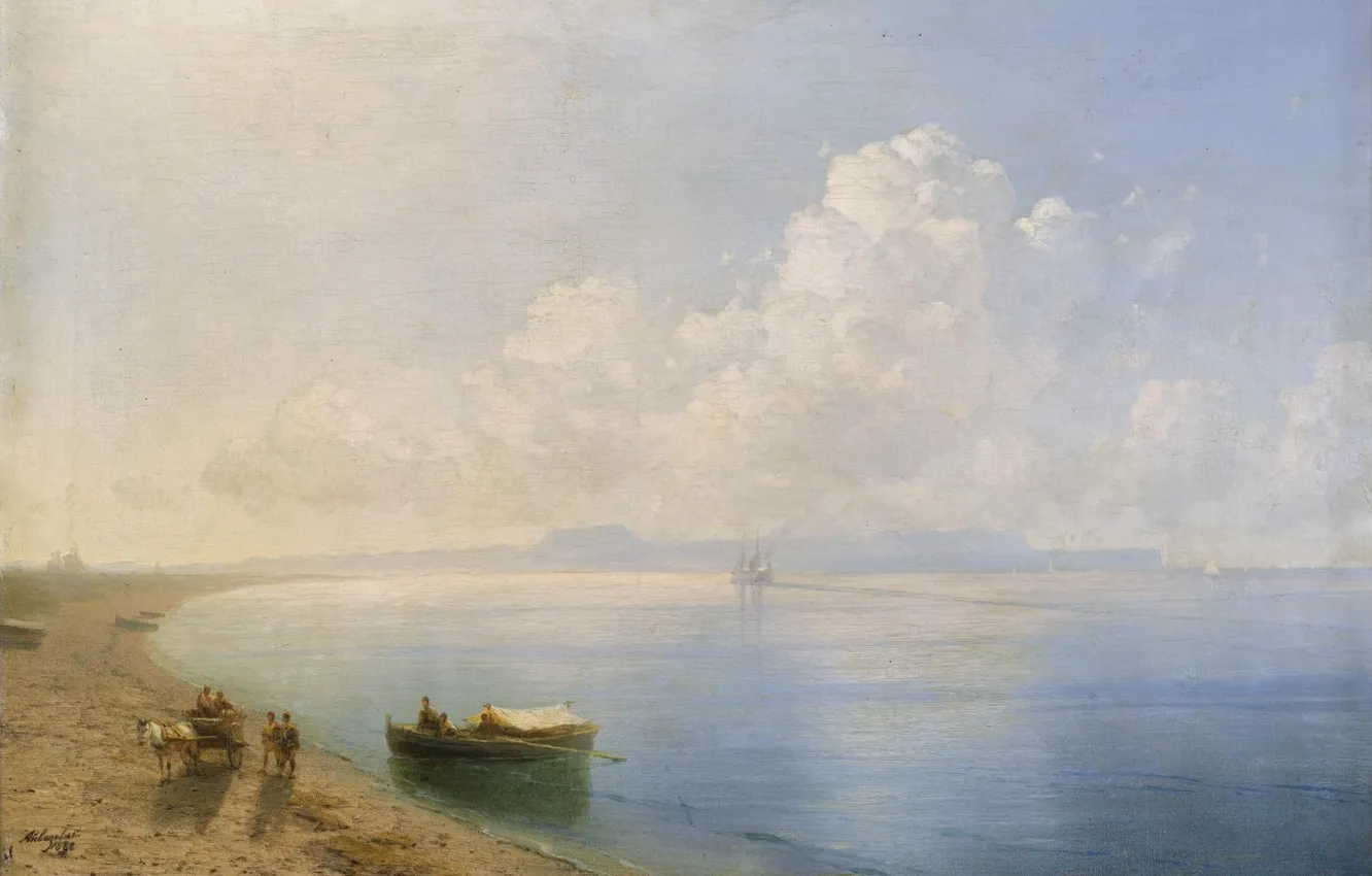 Фото обои пейзаж, лодка, картина, повозка, 1880, Иван Айвазовский, Спокойные Воды