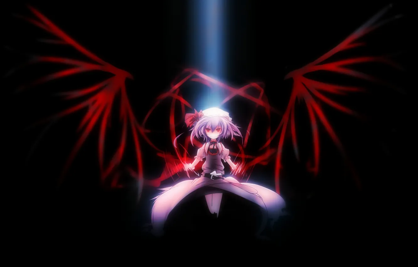 Фото обои девушка, свет, крылья, арт, бант, чепчик, touhou, remilia scarlet