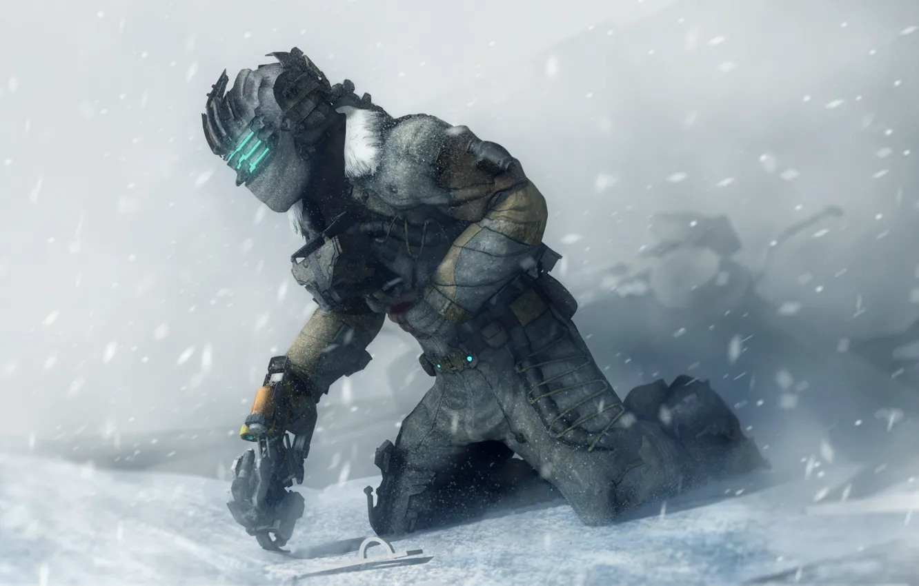 Фото обои зима, снег, костюм, шлем, dead space, инженер, isaac clarke