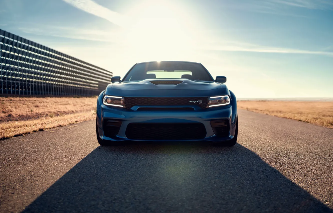 Фото обои Muscle, Dodge, Blue, Front, Charger, Hellcat, SRT, Widebody