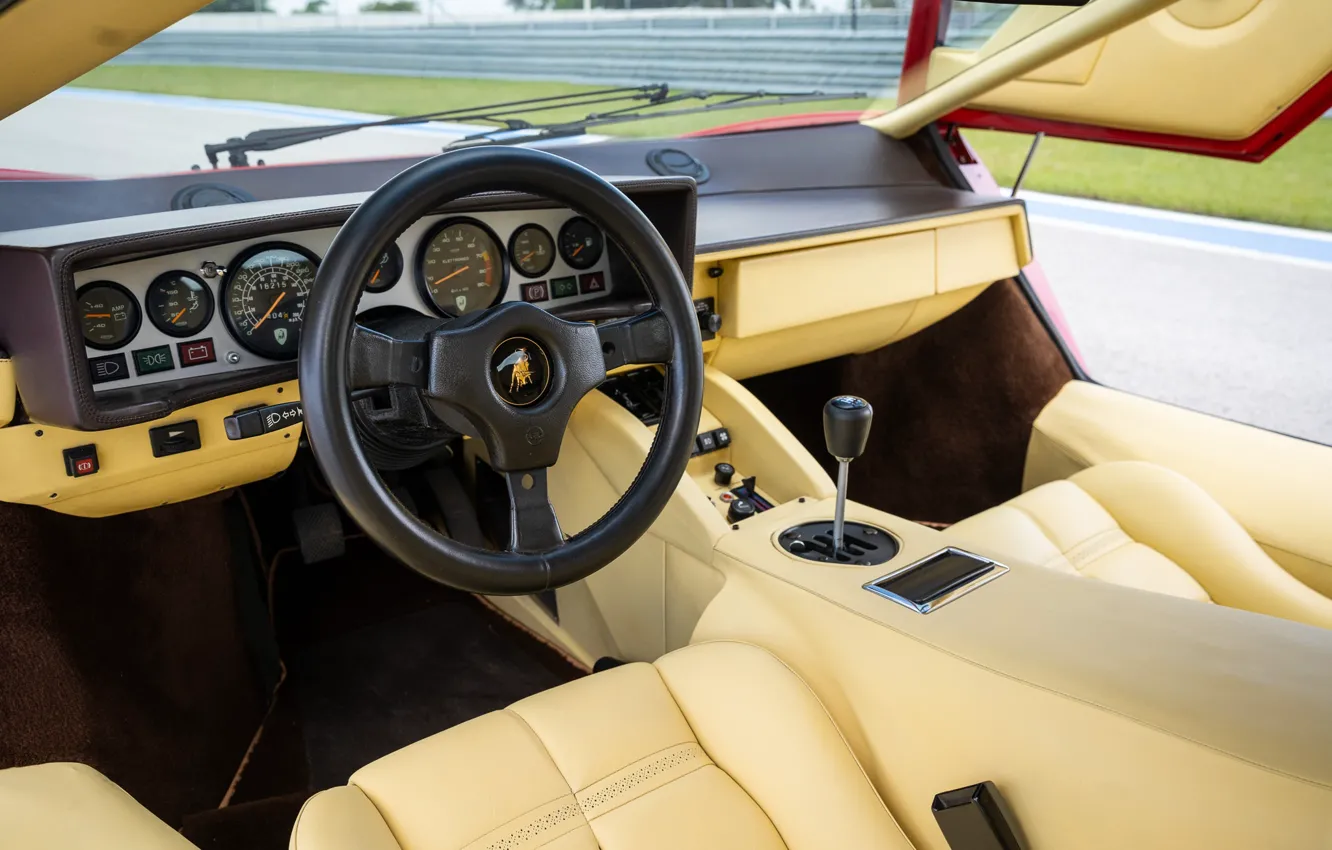 Фото обои Lamborghini, Countach, LP5000 S, dashboard, car interior, torpedo, Lamborghini Countach LP500 S