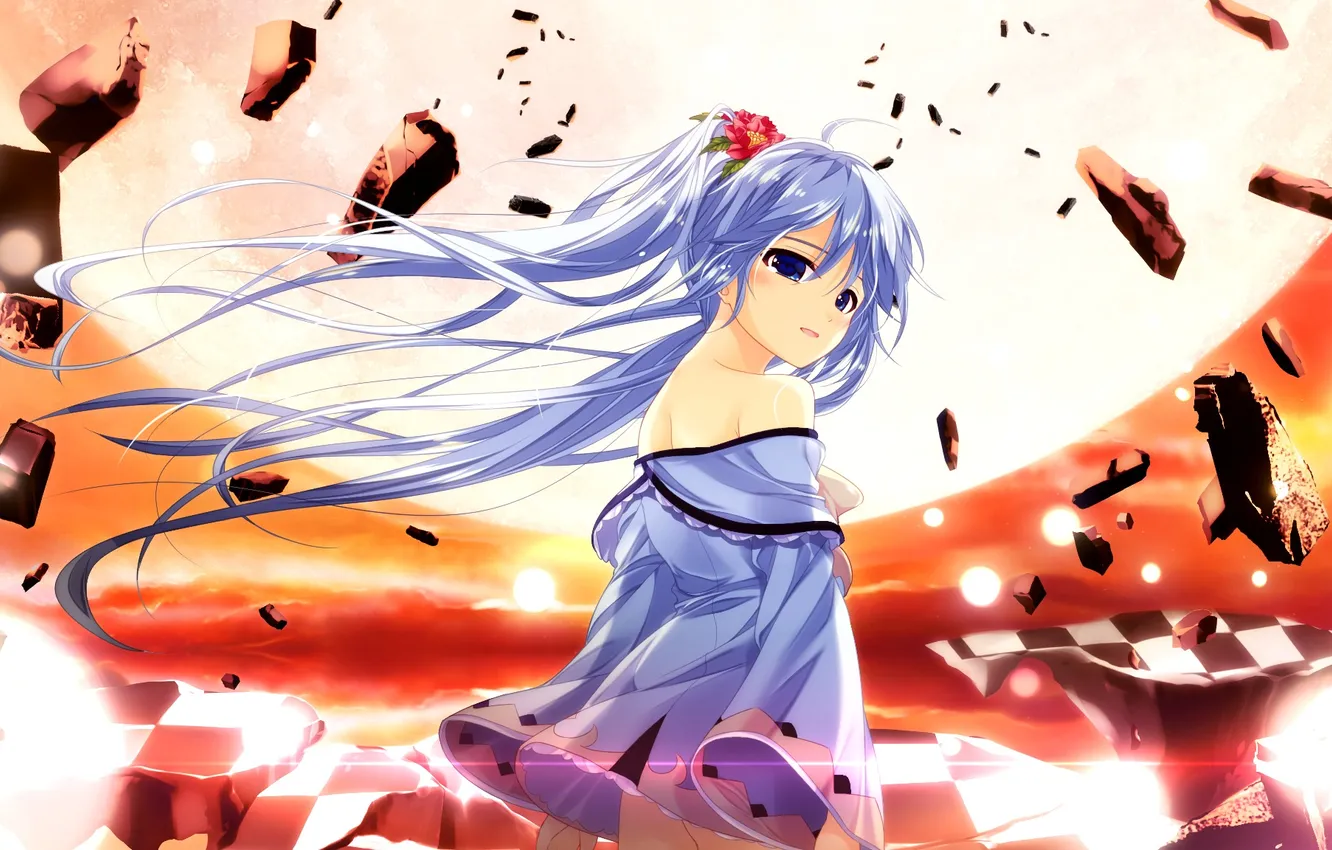 Фото обои Цветы, Девушка, Взгляд, Платье, Game CG, Shin Shirogane no Soleil