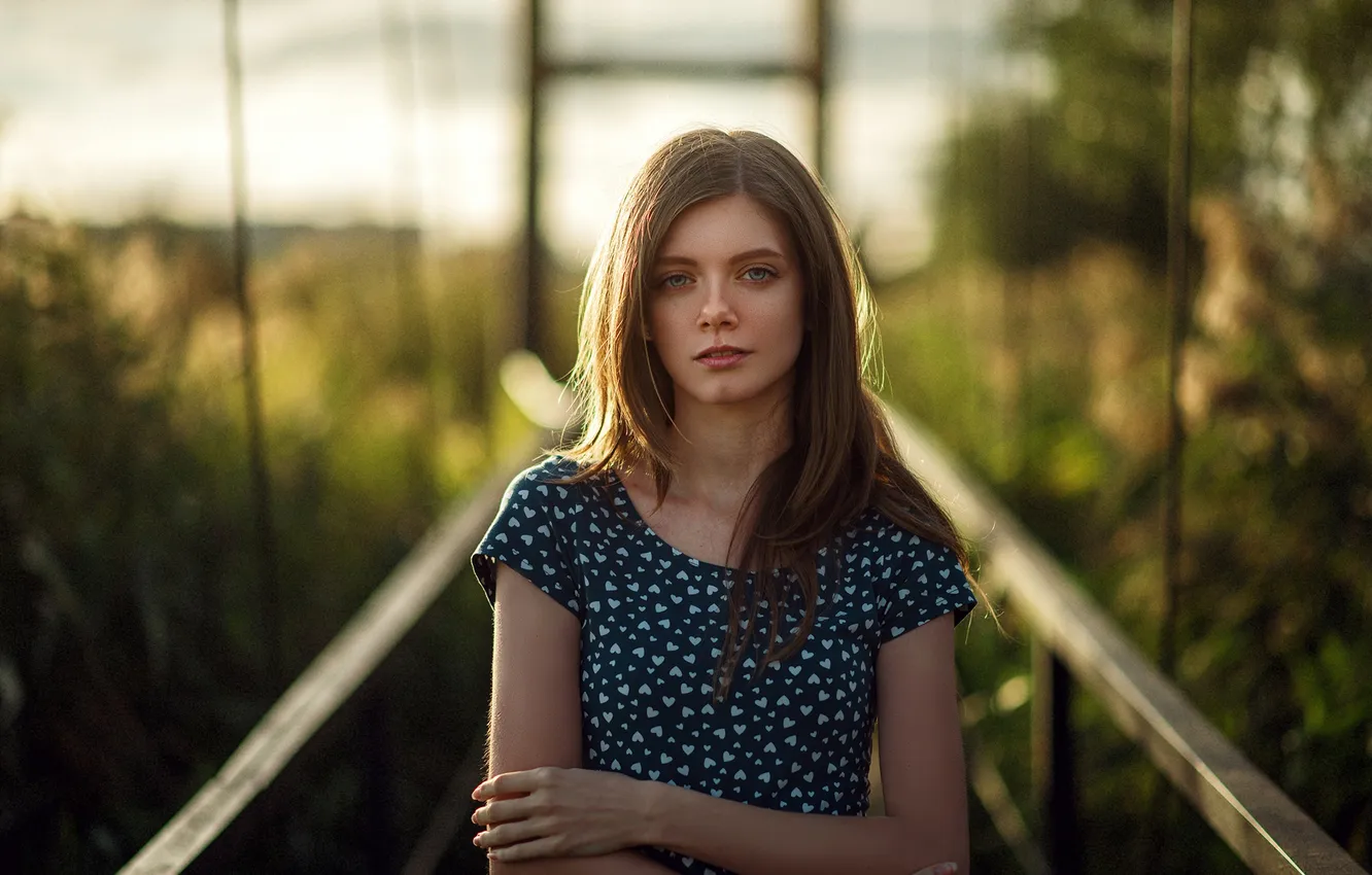 Фото обои Girl, Nature, Beauty, Eyes, View, Face, Valeria, Dress