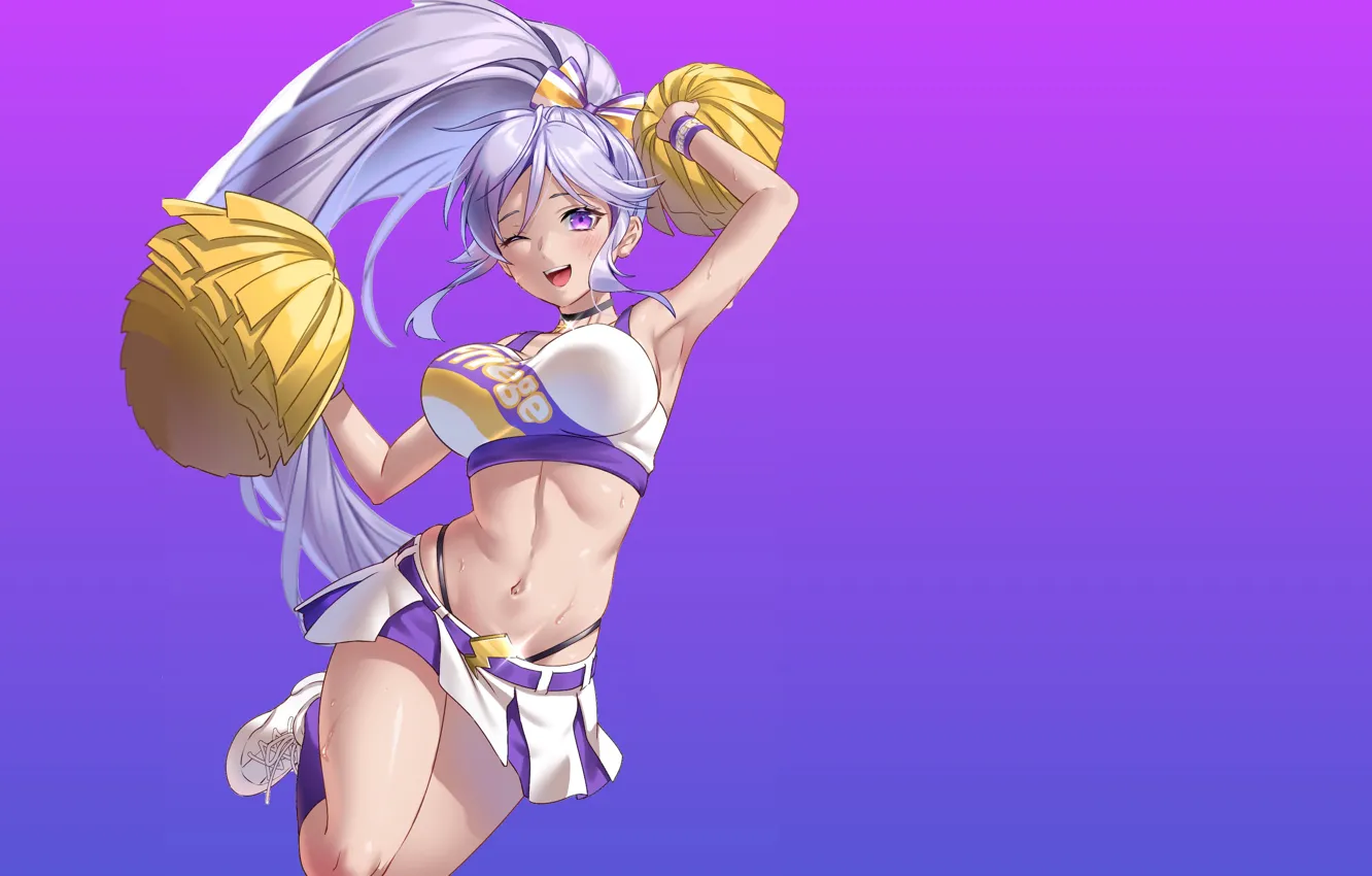 Фото обои girl, sexy, boobs, anime, pretty, breasts, sweat, skirt