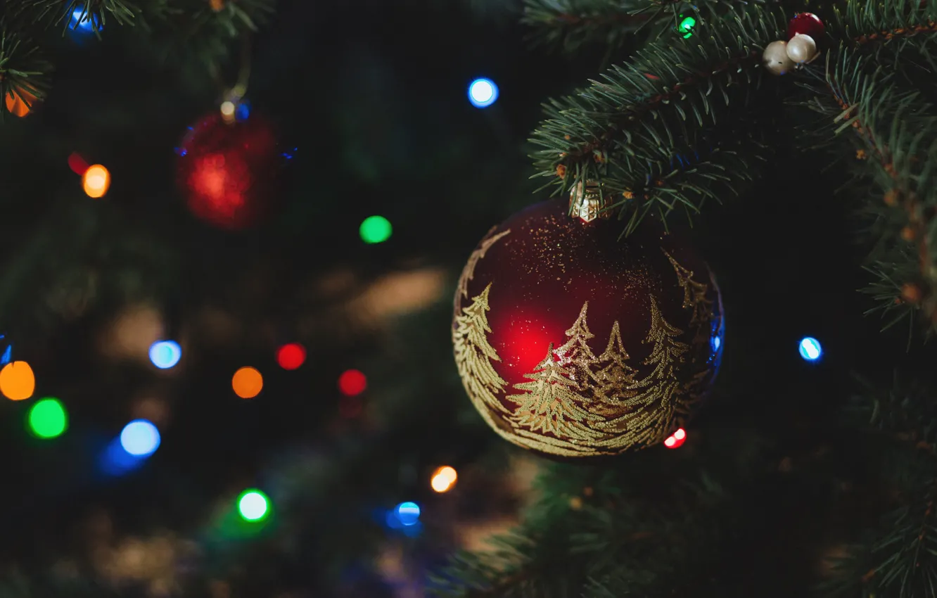 Фото обои праздник, елка, новый год, рождество, шарик, украшение, christmas, new year