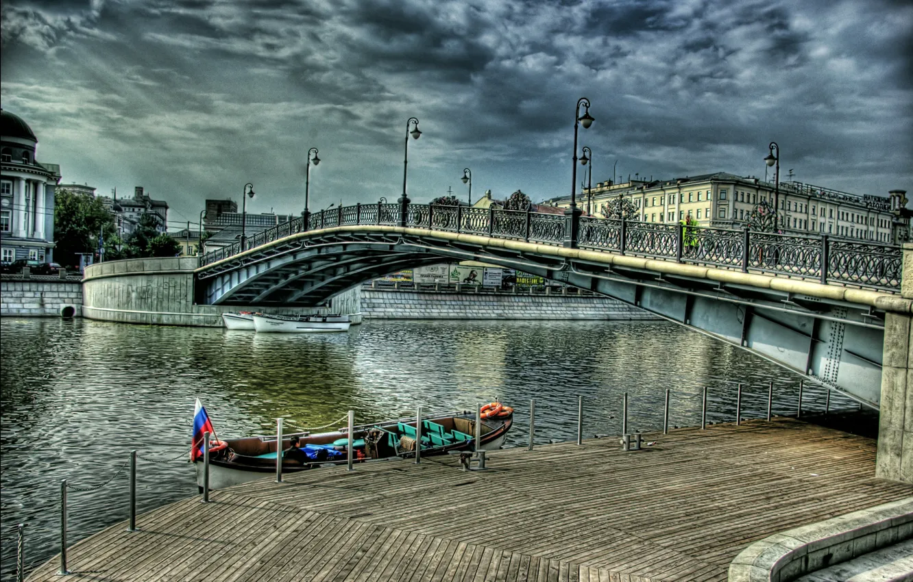 Фото обои река, Москва, Россия, Russia, river, bridge, Moskow, Лужков мост