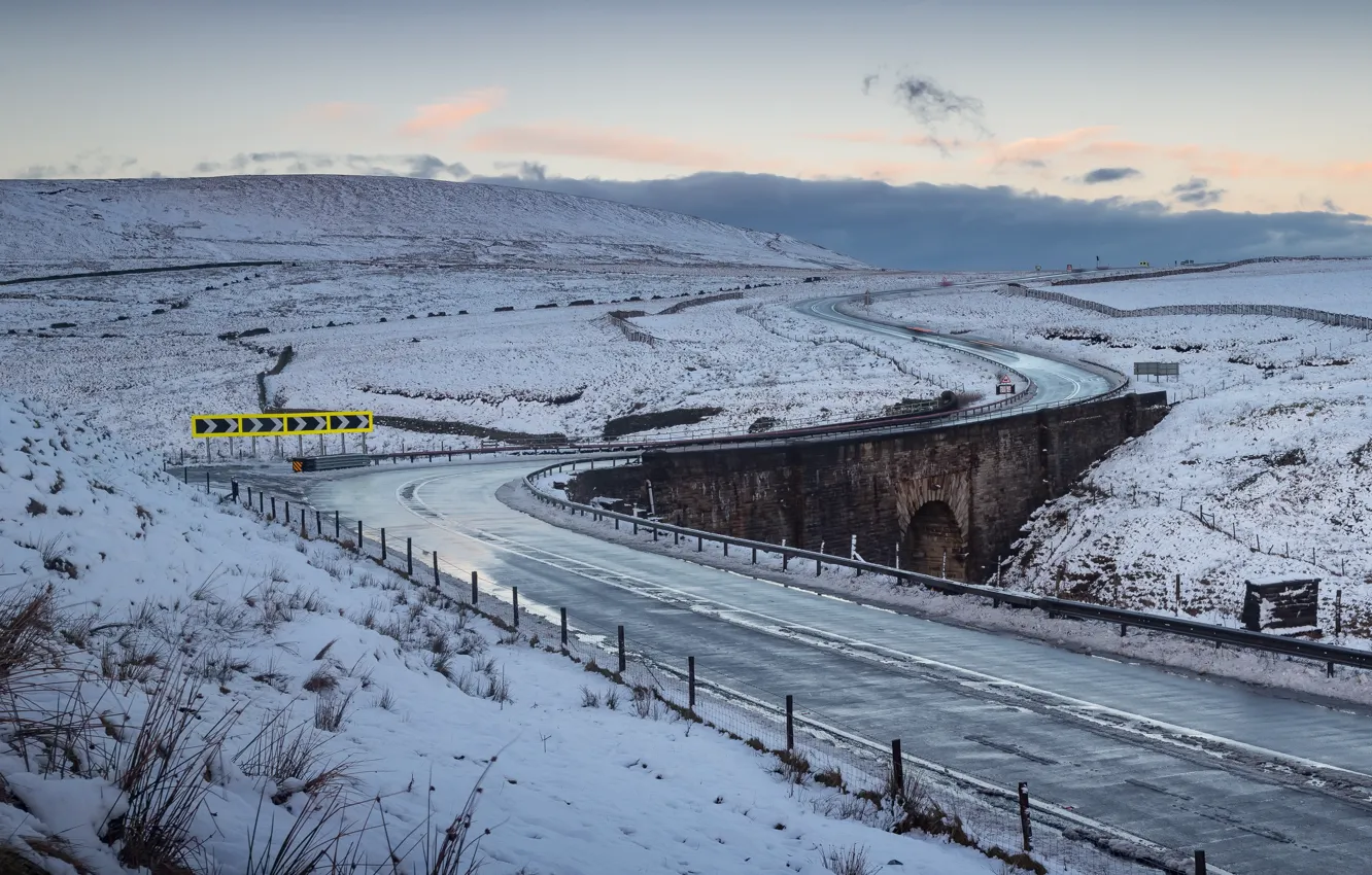 Фото обои зима, дорога, мост