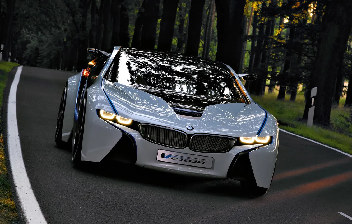 Фото обои дорога, Concept, фары, BMW, Vision, автомобиль, передок, EfficientDynamics