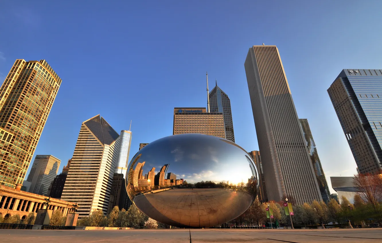 Фото обои Чикаго, Chicago, монумент, millennium park, Spaceship Earth, Миллениум парк