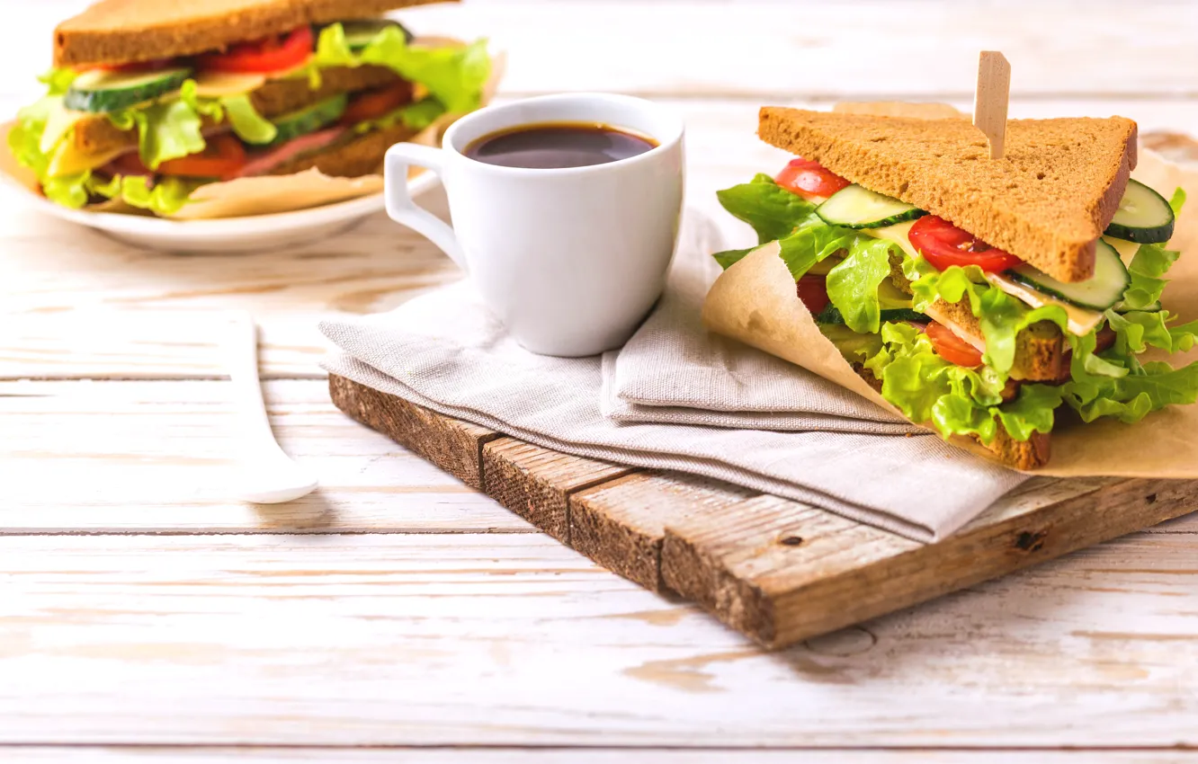 Фото обои кофе, еда, завтрак, сыр, хлеб, овощи, бутерброды