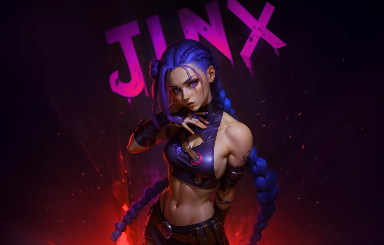 Фото обои girl, top, Jinx, blue hair