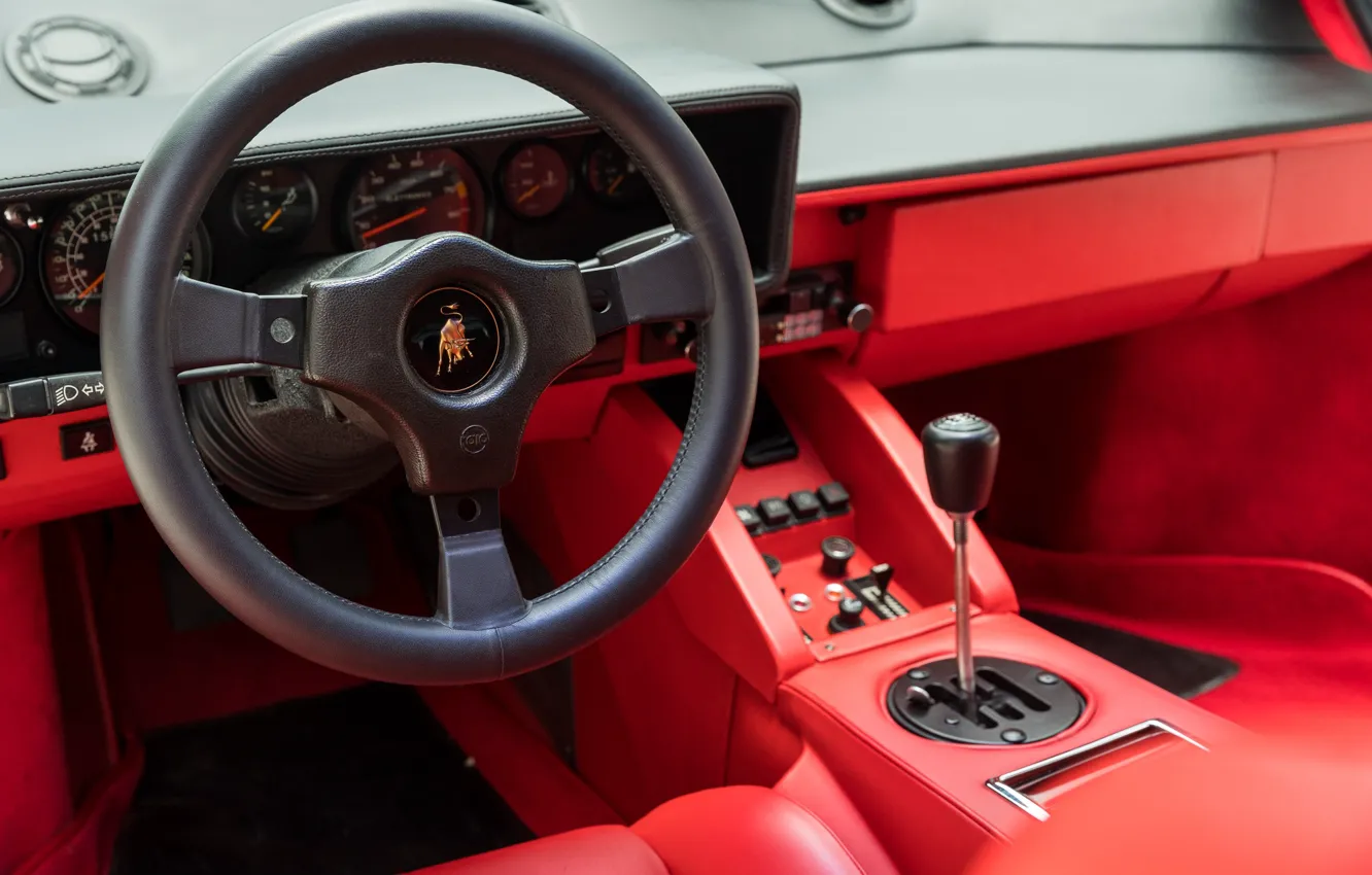 Фото обои Lamborghini, lambo, Countach, Lamborghini Countach 5000QV, steering wheel, car interior