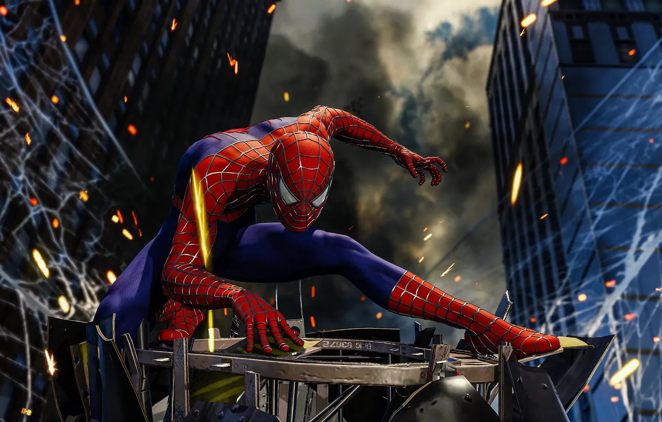 Фото обои паутина, Spider-Man, PS4, Человек - паук, Spider-Man (PS4)