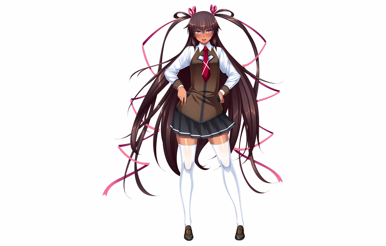 Фото обои girl, sexy, school uniform, thighhighs, long hair, legs, anime, beautiful