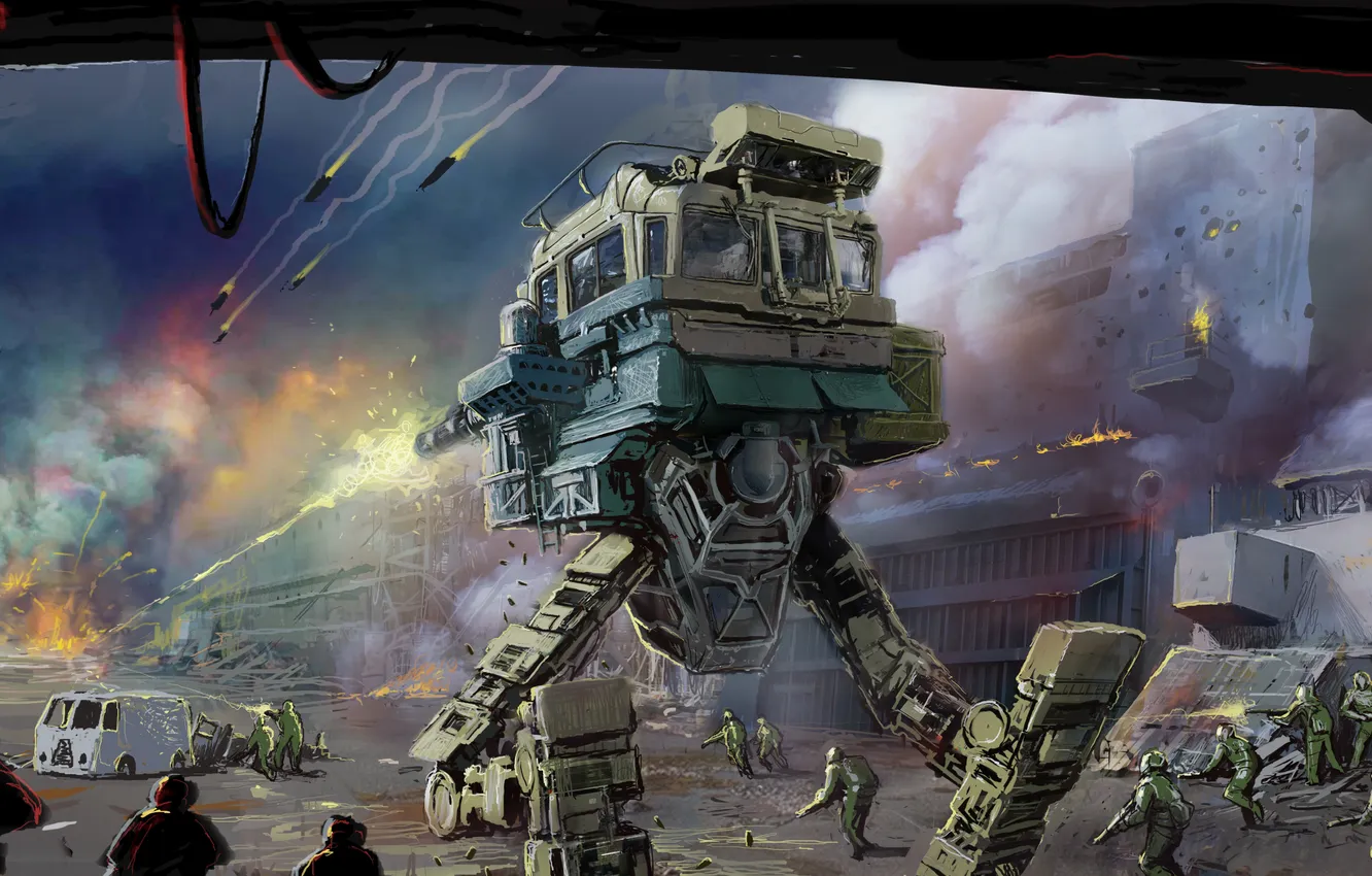 Фото обои война, роботы, арт, солдаты, war, инопланетяне, вар