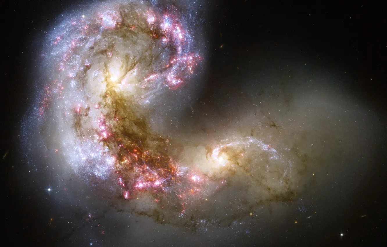 Фото обои звезды, Ворон, столкновение, созвездие, галактики, NGC 4038, NGC 4039, Антенн