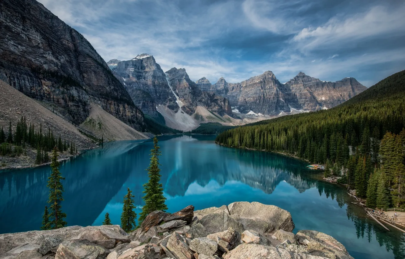 Фото обои небо, горы, природа, озеро, река, долина, Канада