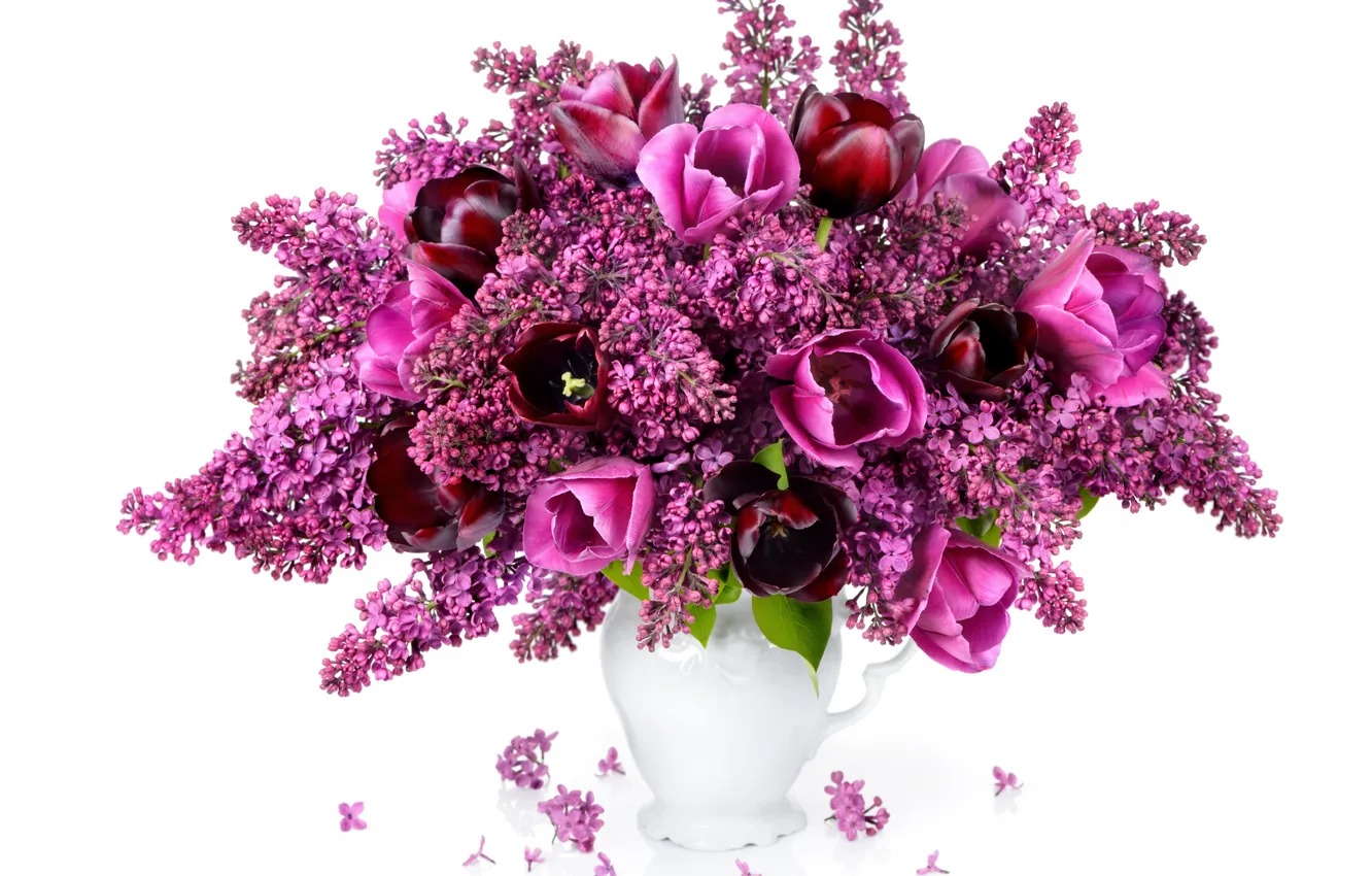 Фото обои букет, тюльпаны, сирень, Tulips, Lilac, Bouquets