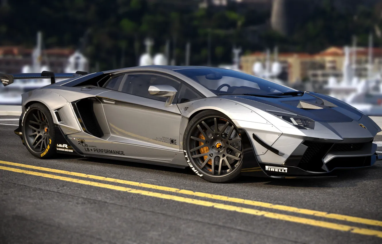 Фото обои Авто, Lamborghini, Машина, Серый, Car, Auto, Render, Aventador