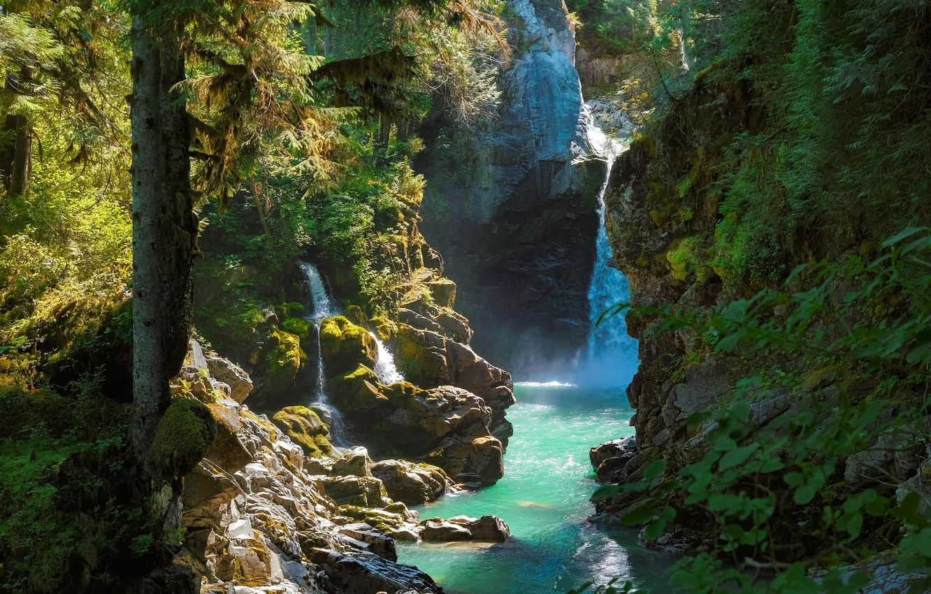 Фото обои камни, скалы, водопад