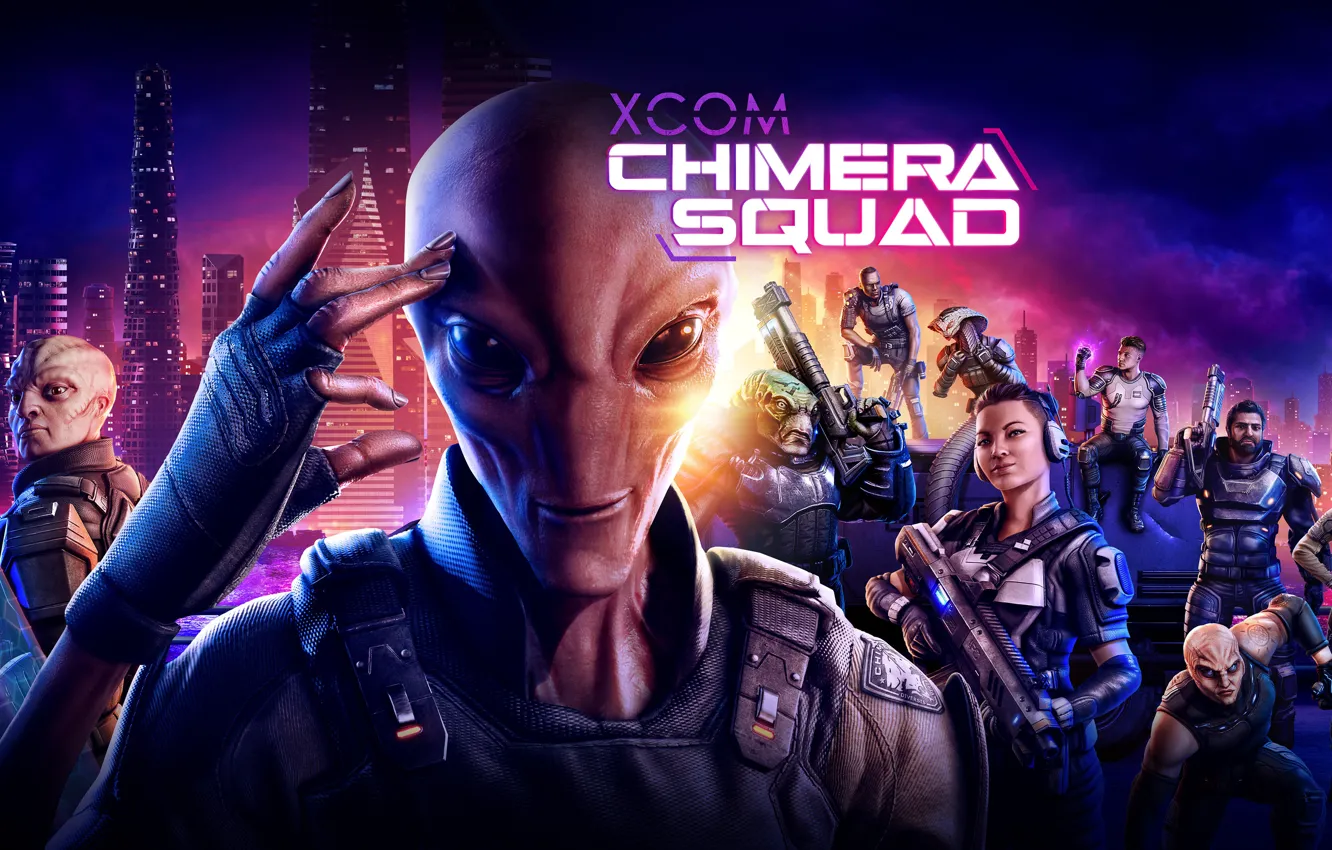 Фото обои город, люди, пришельцы, инопланетяне, XCOM: Chimera Squad