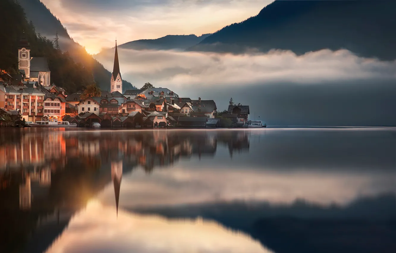 Фото обои отражение, Австрия, Hallstatt