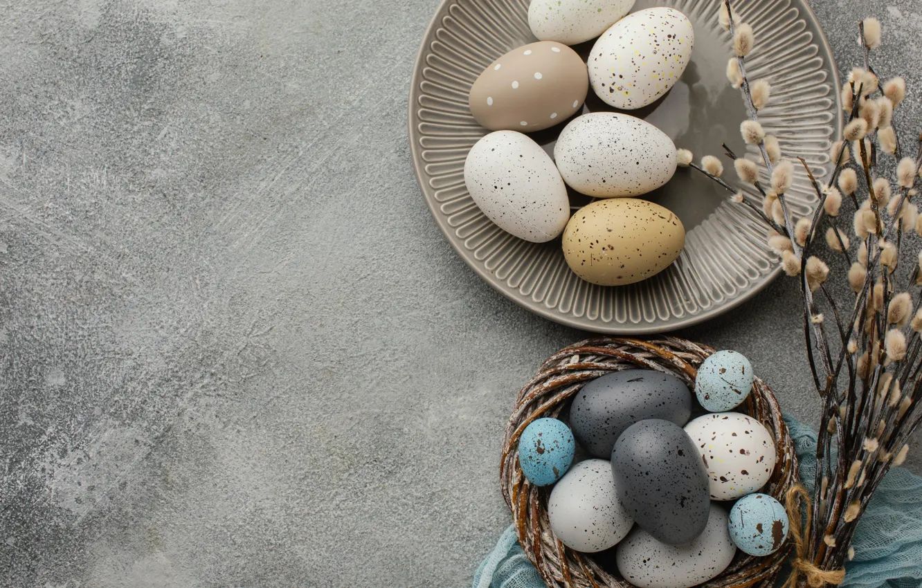 Фото обои фон, яйца, весна, colorful, Пасха, верба, spring, Easter