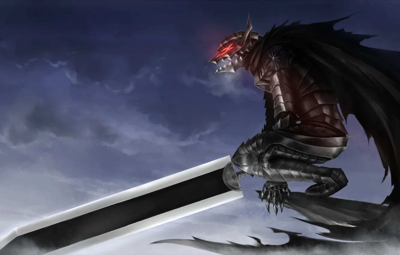 Фото обои sword, blood, game, armor, sky, anime, night, power