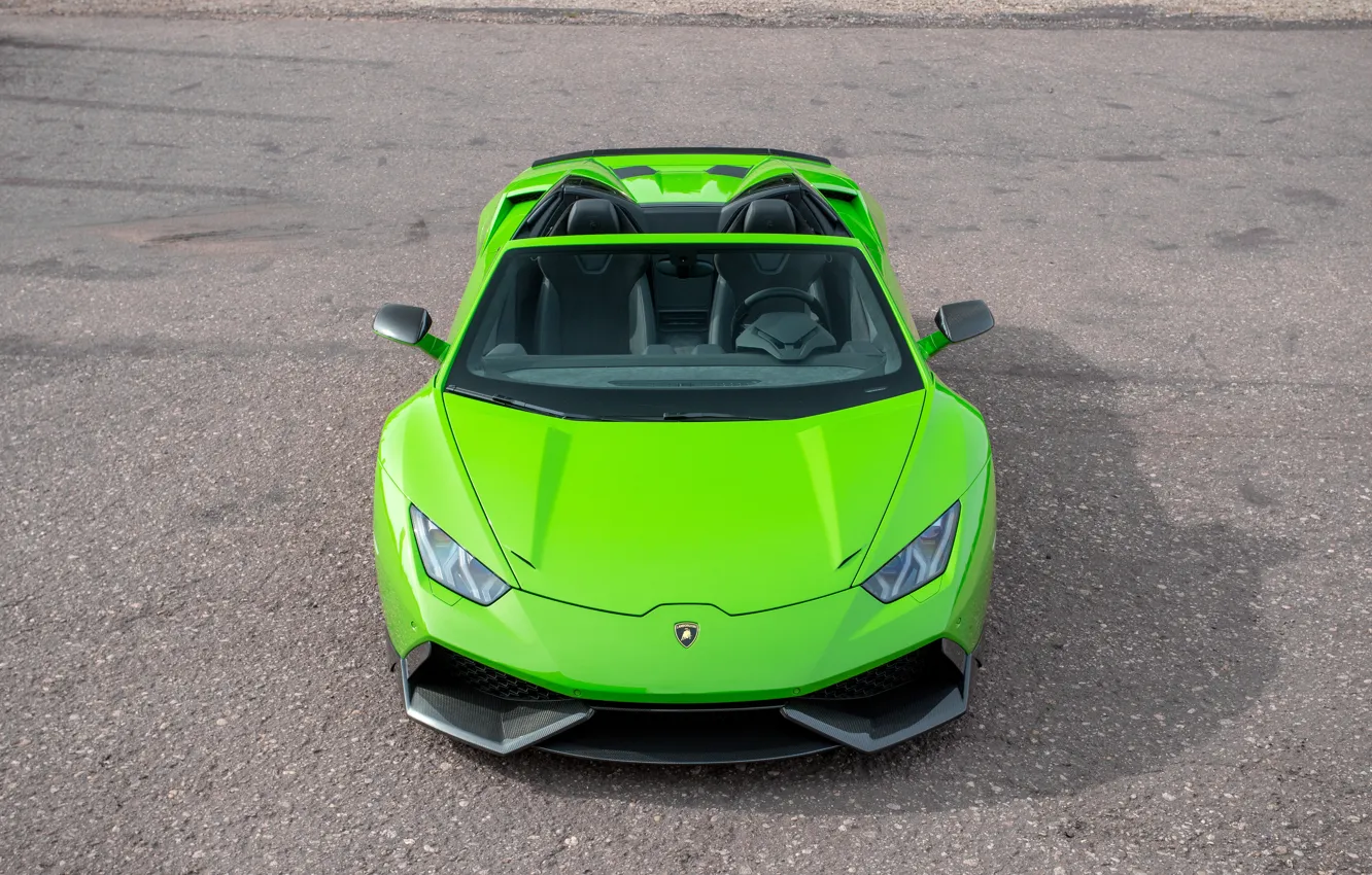 Фото обои машина, зеленый, фары, Lamborghini, капот, бампер, Spyder, передок