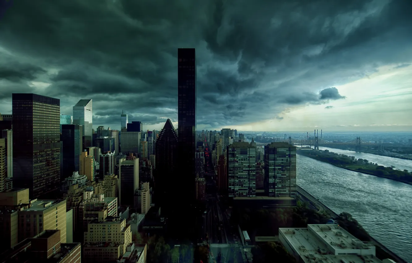 Фото обои тучи, город, мрак, нью - йорк
