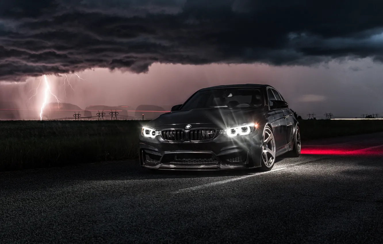Фото обои BMW, Light, Clouds, Black, Night, F80, Lighting, LED