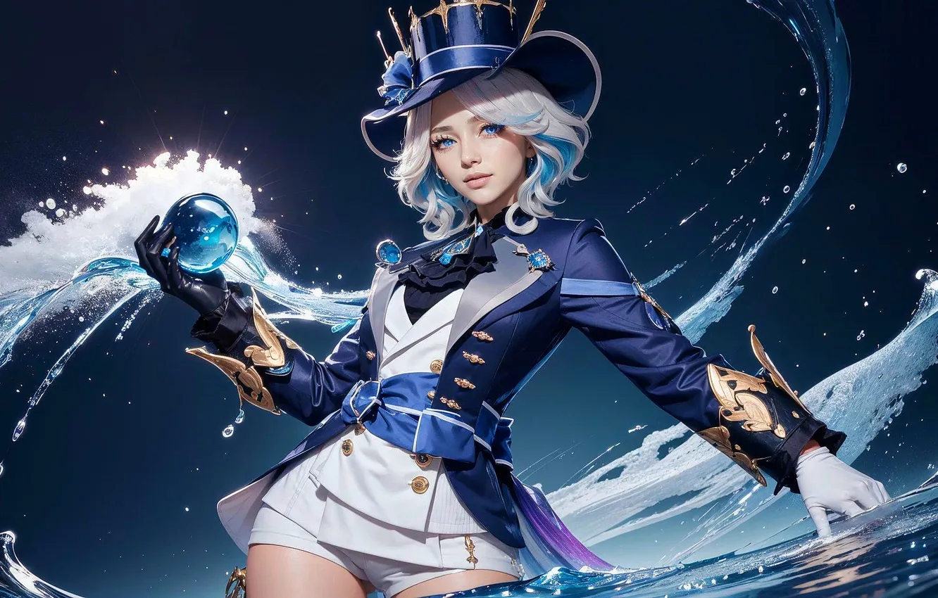 Фото обои hat, anime, cartoon, Genshin Impact, furina, hydro, archon