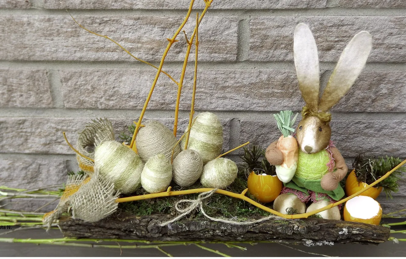 Фото обои игрушки, яйца, кролик, Пасха, Праздник