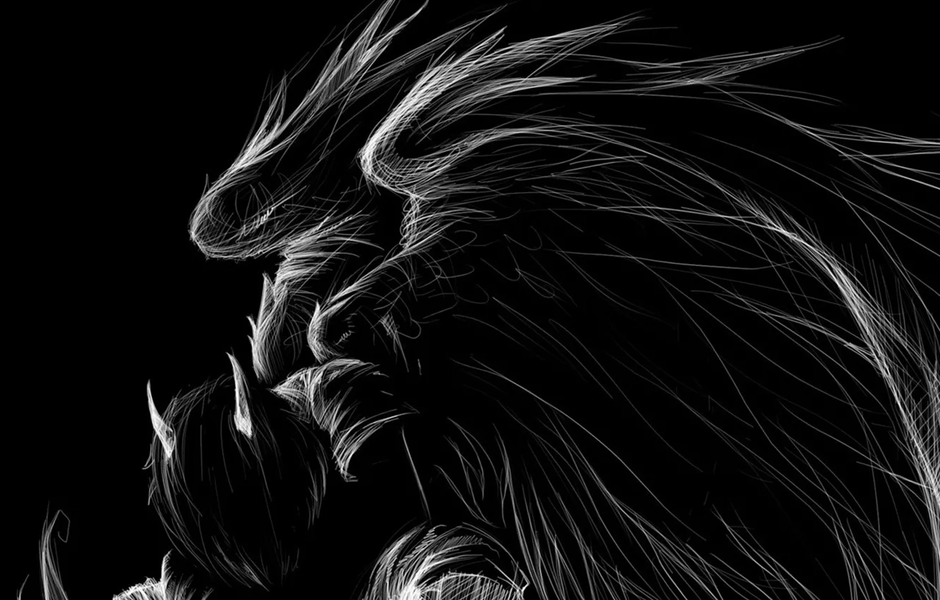 Фото обои рисунок, крылья, рога, черно-белое, темный ангел