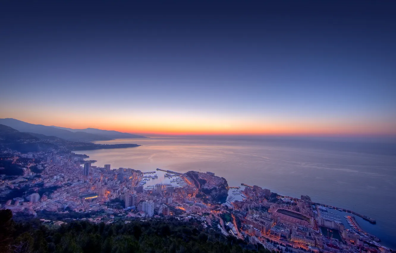 Фото обои море, огни, побережье, Monaco