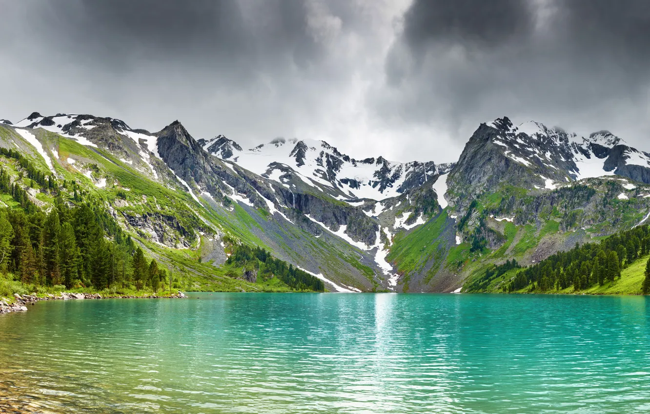 Фото обои небо, вода, горы, природа, озеро