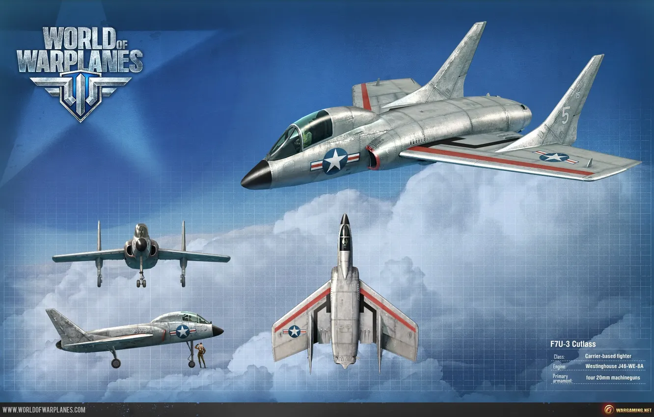 Фото обои самолет, игра, world of warplanes, F7U-3 Cutlass